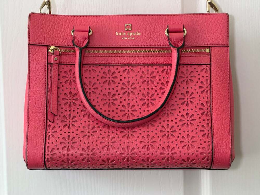 Kate Spade Perri Lane Romy Satchel Pink Leather Floral Cutout Shoulder Handbag